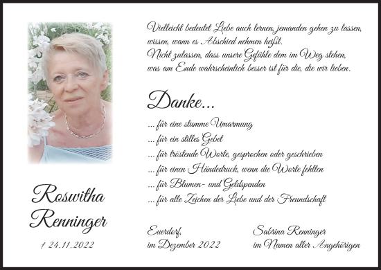 Anzeige von Roswitha Renninger von MGO