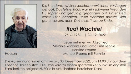 Anzeige von Rudi Wachtel von MGO