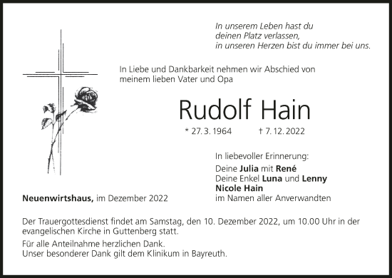 Anzeige von Rudolf Hain von MGO