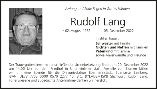 Anzeige von Rudolf Lang von MGO