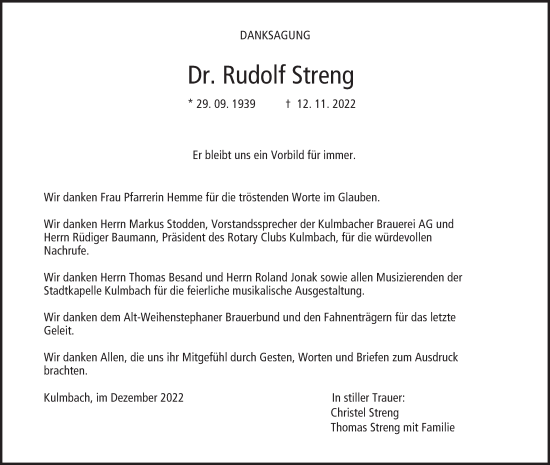 Anzeige von Rudolf Streng von MGO