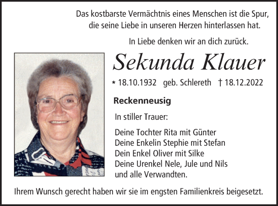 Anzeige von Sekunda Klauer von MGO