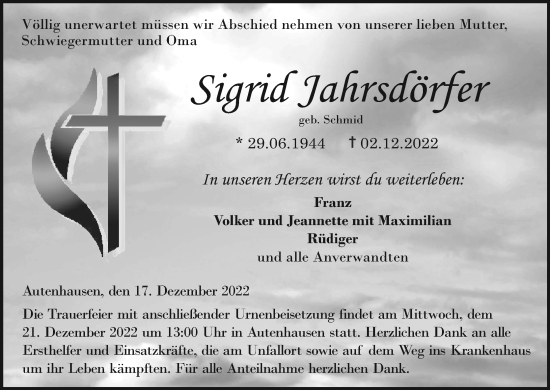 Anzeige von Sigrid Jahrsdörfer von MGO
