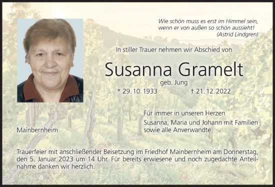 Anzeige von Susanna Gramelt von MGO