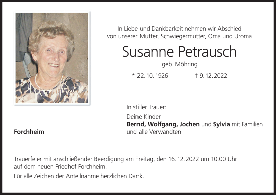Anzeige von Susanne Petrausch von MGO