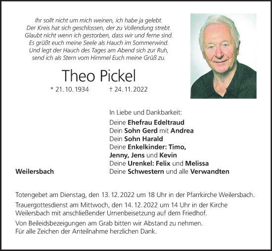 Anzeige von Theo Pickel von MGO