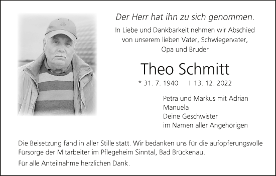 Anzeige von Theo Schmitt von MGO