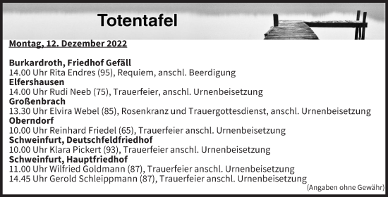 Anzeige von Totentafel vom 12.12.2022 von MGO