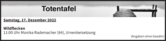 Anzeige von Totentafel vom 17.12.2022 von MGO