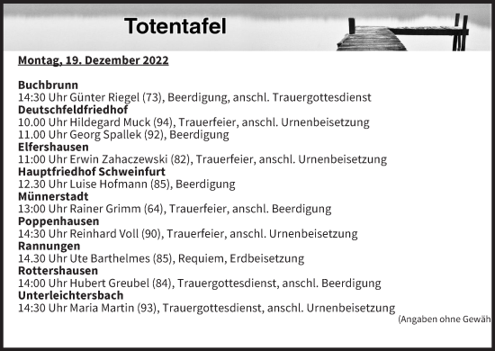 Anzeige von Totentafel vom 19.12.2022 von MGO