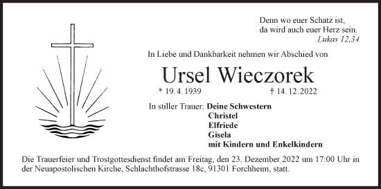 Anzeige von Ursel Wieczorek von MGO