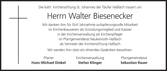 Anzeige von Walter Biesenecker von MGO