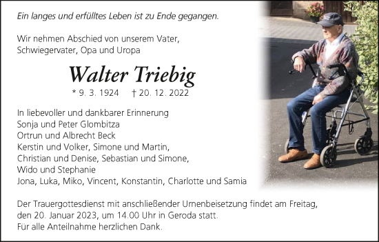 Anzeige von Walter Triebig von MGO