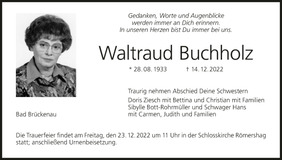 Anzeige von Waltraud Buchholz von MGO