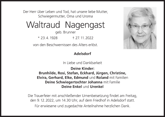 Anzeige von Waltraud Nagengast von MGO