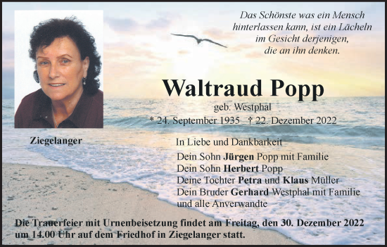 Anzeige von Waltraud Popp von MGO