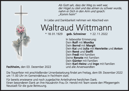 Anzeige von Waltraud Wittmann von MGO