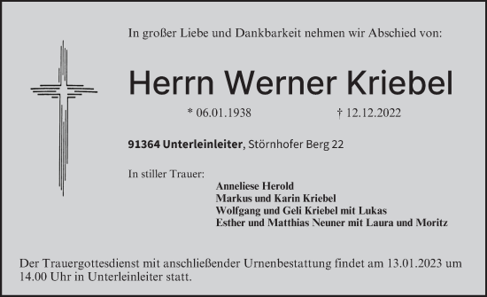Anzeige von Werner Kriebel von MGO