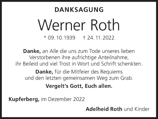 Anzeige von Werner Roth von MGO