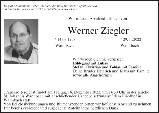 Anzeige von Werner Ziegler von MGO