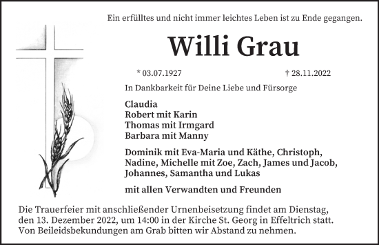 Anzeige von Willi Grau von MGO