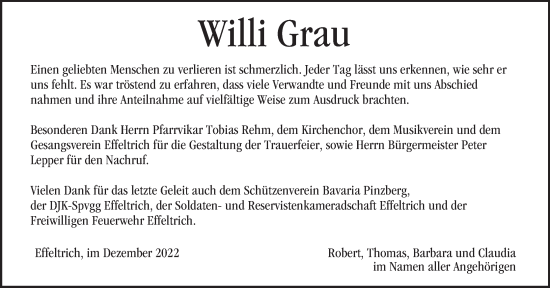 Anzeige von Willi Grau von MGO