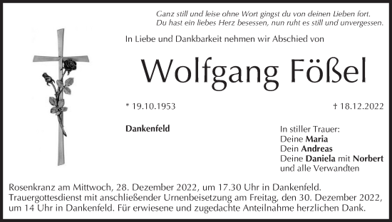 Anzeige von Wolfgang Fößel von MGO