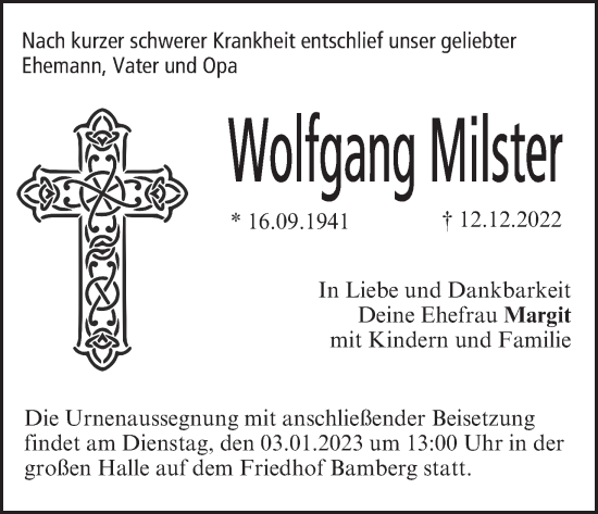 Anzeige von Wolfgang Milster von MGO