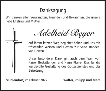 Anzeige von Adelheid Beyer von MGO