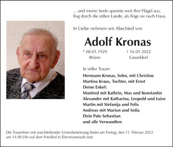 Anzeige von Adolf Kronas von MGO