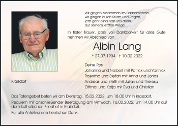 Anzeige von Albin Lang von MGO