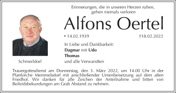 Anzeige von Alfons Oertel von MGO