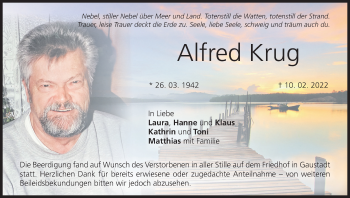 Anzeige von Alfred Krug von MGO