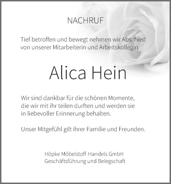 Anzeige von Alica Hein von MGO