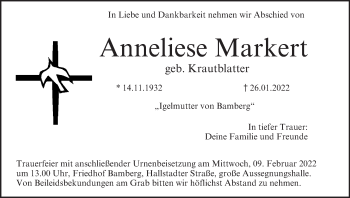 Anzeige von Anneliese Markert von MGO