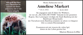 Anzeige von Anneliese Markert von MGO