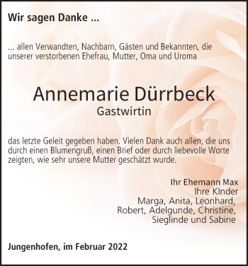 Anzeige von Annemarie Dürrbeck von MGO