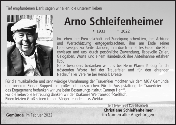 Anzeige von Arno Schleifenheimer von MGO