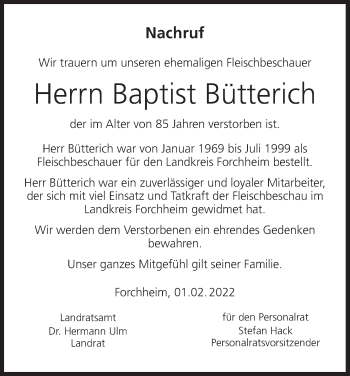 Anzeige von Baptist Bütterich von MGO