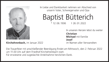 Anzeige von Baptist Bütterich von MGO
