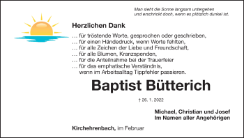Anzeige von Baptist Bütterich von MGO