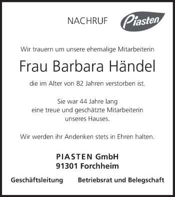 Anzeige von Barbara Händel von MGO