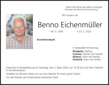Anzeige von Benno Eichenmüller von MGO