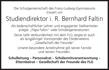Anzeige von Bernhard Faltin von MGO