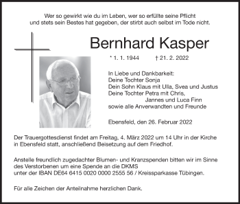 Anzeige von Bernhard Kasper von MGO