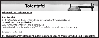 Anzeige von Bestattungen vom 09.02.2022 von MGO