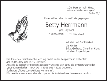 Anzeige von Betty Herrmann von MGO