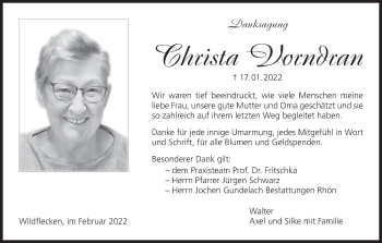 Anzeige von Christa Vorndran von MGO
