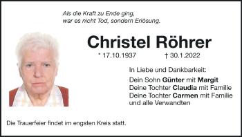 Anzeige von Christel Röhrer von MGO