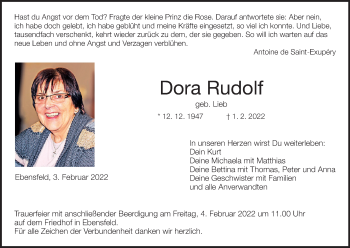 Anzeige von Dora Rudolf von MGO